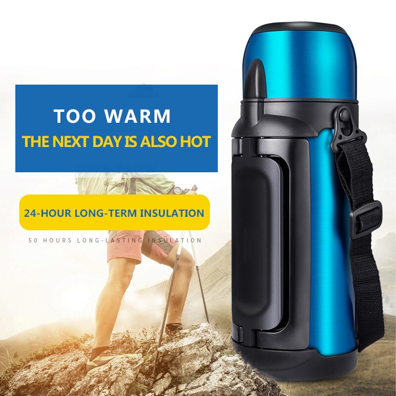 Termo de acero inoxidable de gran capacidad 1.5L / 2L para viajes al aire libre, taza de agua con personalidad, taza de vacío de aislamiento portátil