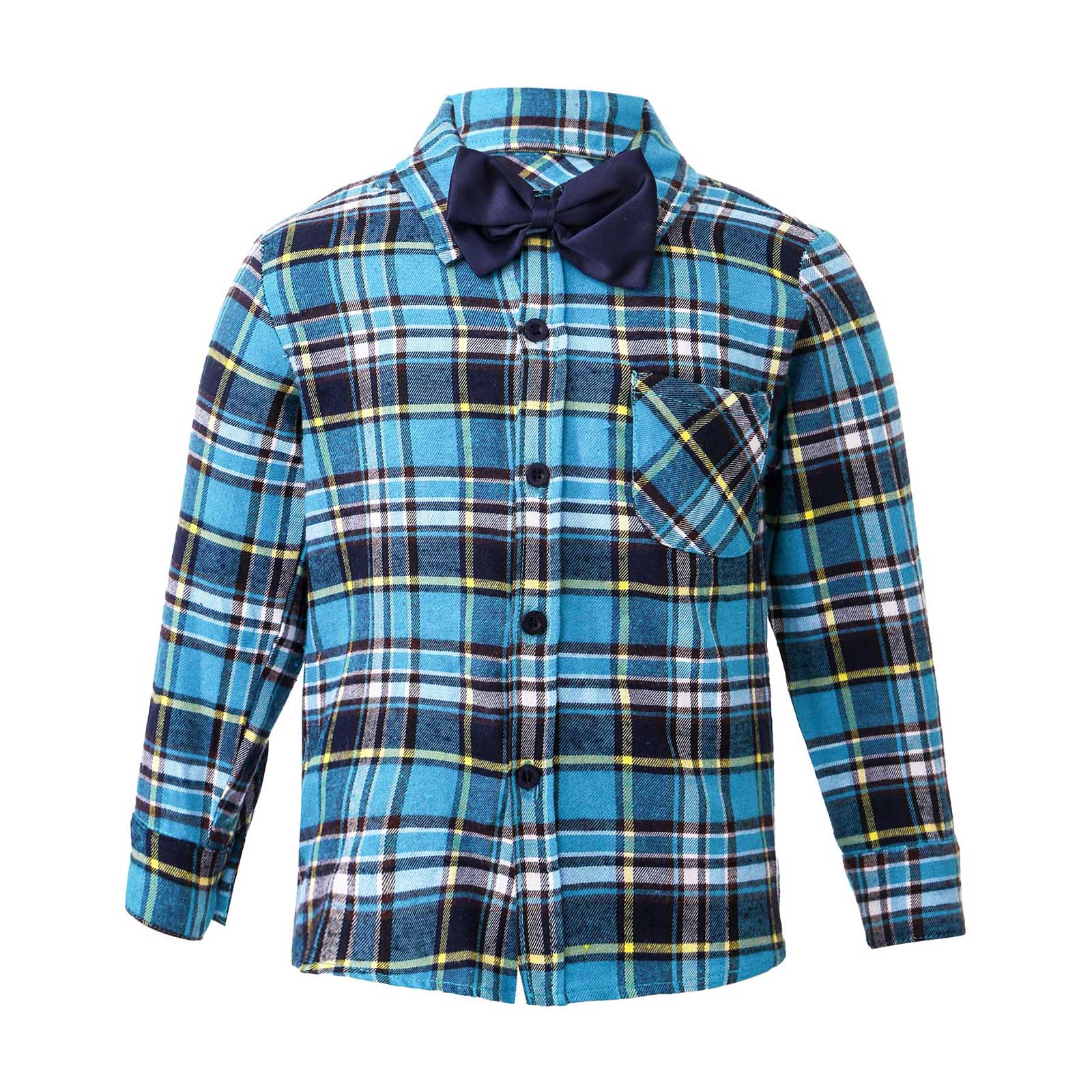 Camisas a cuadros de para niños, ropa de algodón de manga larga con lazo, camisas para bebés, primavera y otoño, de 1 a 10 años: Blue / 110