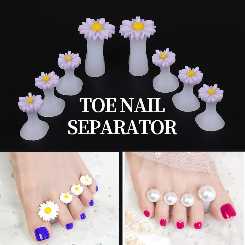 8Pcs Nail Art Toe Separator Flower Heart Pearl Diamond Silicone Foot Toes Separators Silica Gel Finger Toe Spreader