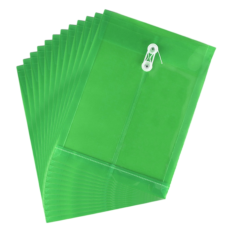 57EC 12Pcs A4 File Folders with String Lock Office File Bags Waterproof PP File Wallet Clear Document Folder for Adult Office: Green