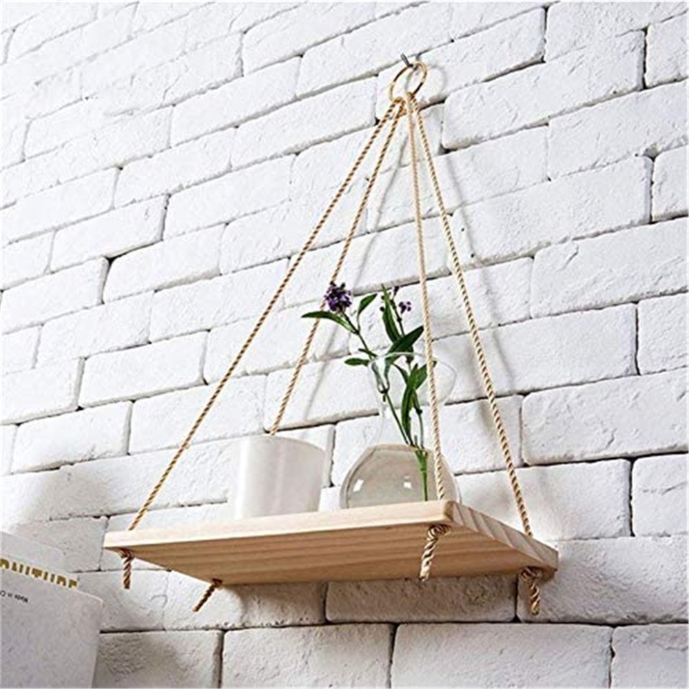 Wood Swing Hanging Rope Wall Mounted Floating Shelves Flower Pot Home Decor For Year 2022 Living Room Decoration