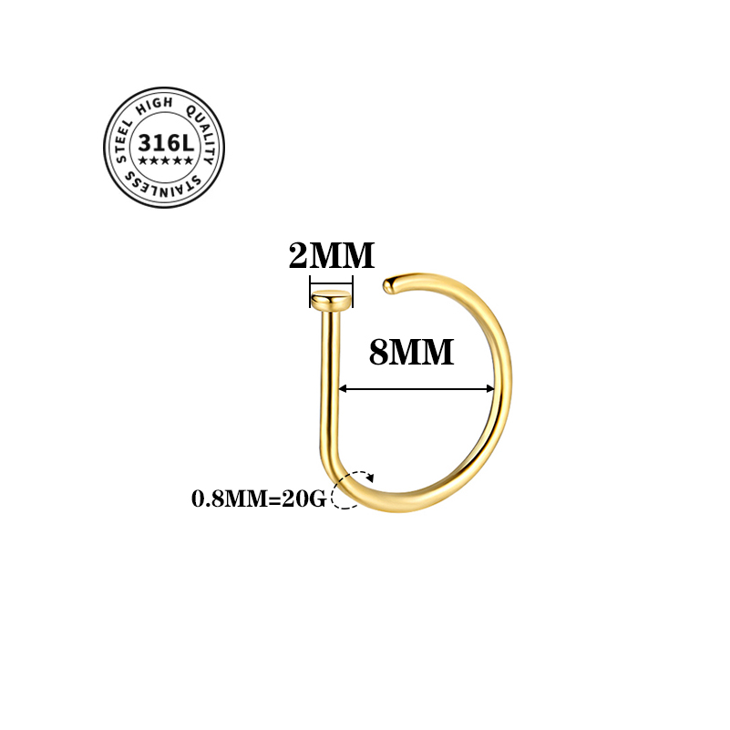 Aro de tornillo para nariz de 20G, aro hipoalergénico de acero inoxidable en forma de D, joyería para Piercing para nariz para mujeres y hombres: Color amarillo claro