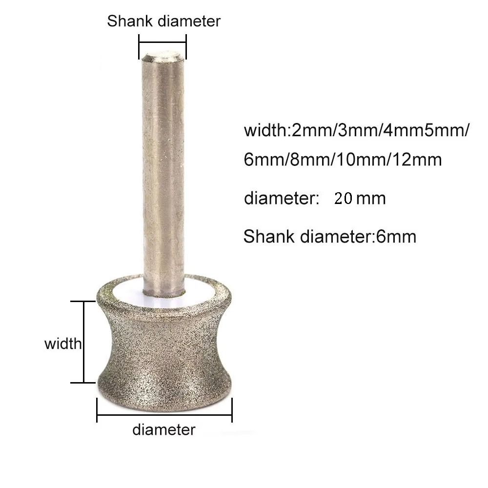 2–12 mm konkave Diamant-Schleifscheibe, Glas, runder Grat, Bohrer, Schaftdurchmesser 6 mm, Schärfen, rotierendes Schleifwerkzeug