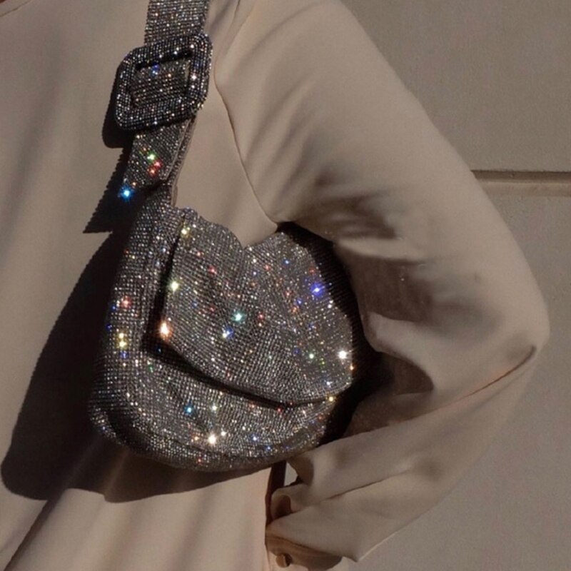 Crystals shoulder bag women bling silver diamond top-handle evening party purse hobos bag female tote handbag