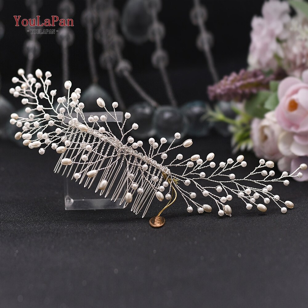 YouLaPan, peineta de boda, tocado de perlas, pinza para el pelo para el cabello para novia, tocados de boda, joyería para el pelo de novia HP182