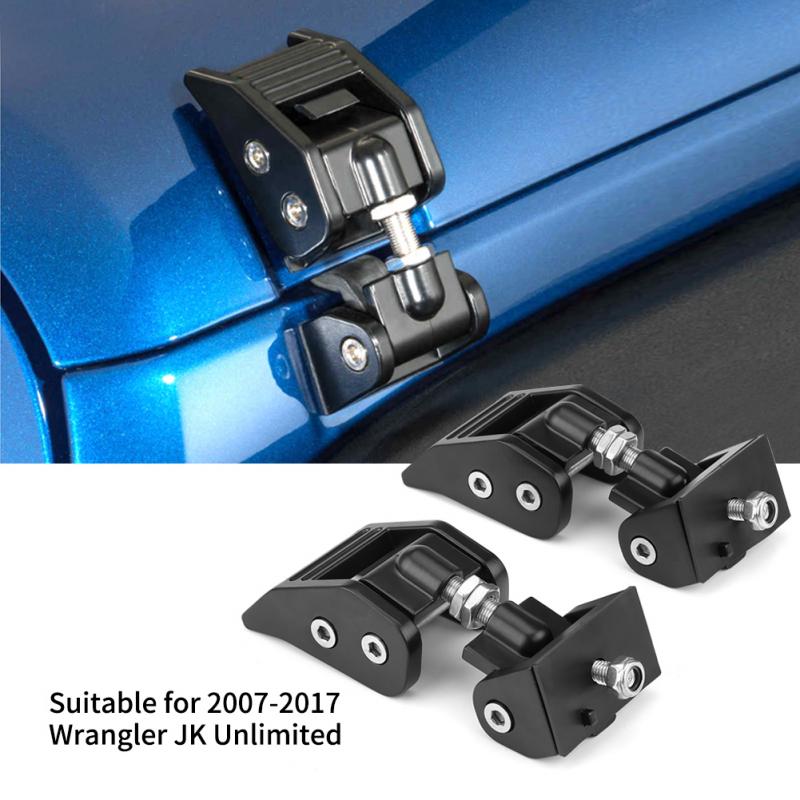 Para wrangler jk unlimited 2007-2017 2 pçs preto metal capô trava suporte fivela kit segure para baixo acessórios do carro