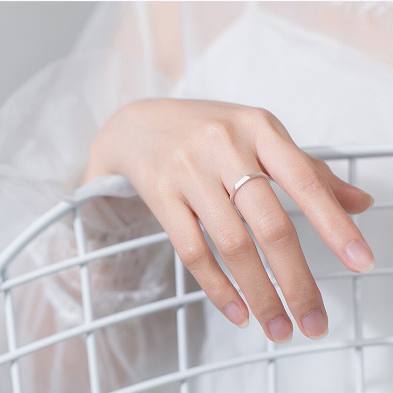 INZATT Plata de Ley 925 auténtica anillo de apertura geométrica para mujeres, , delicado de , joyería minimalista, accesorios