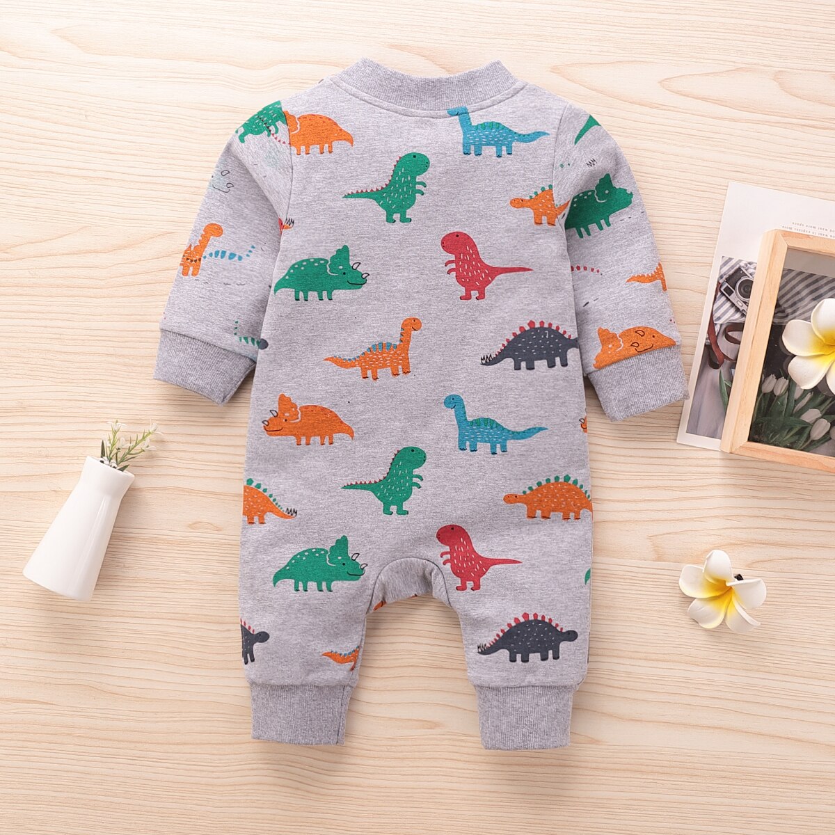 HIPAC Baby jungen Kleidung Doppel Gestrickte Und Baby der Baumwolle Wagen Klettern Rundhals Karikatur Dinosaurier Lustige Nette Strampler