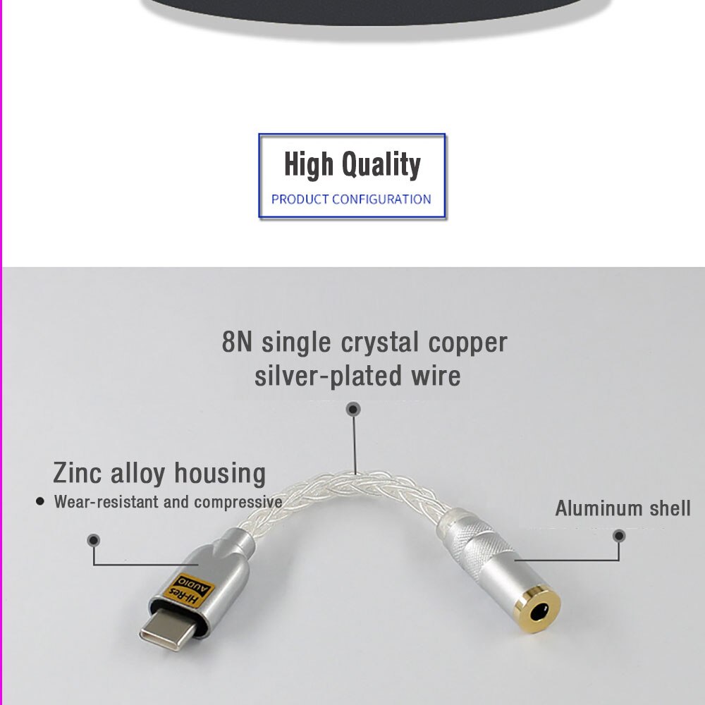 DAC-Adaptador de decodificación Digital tipo C, Conector de 3,5mm, amplificador de auriculares, convertidor auxiliar, portátil, DSD, HIFI, tarjeta de sonido