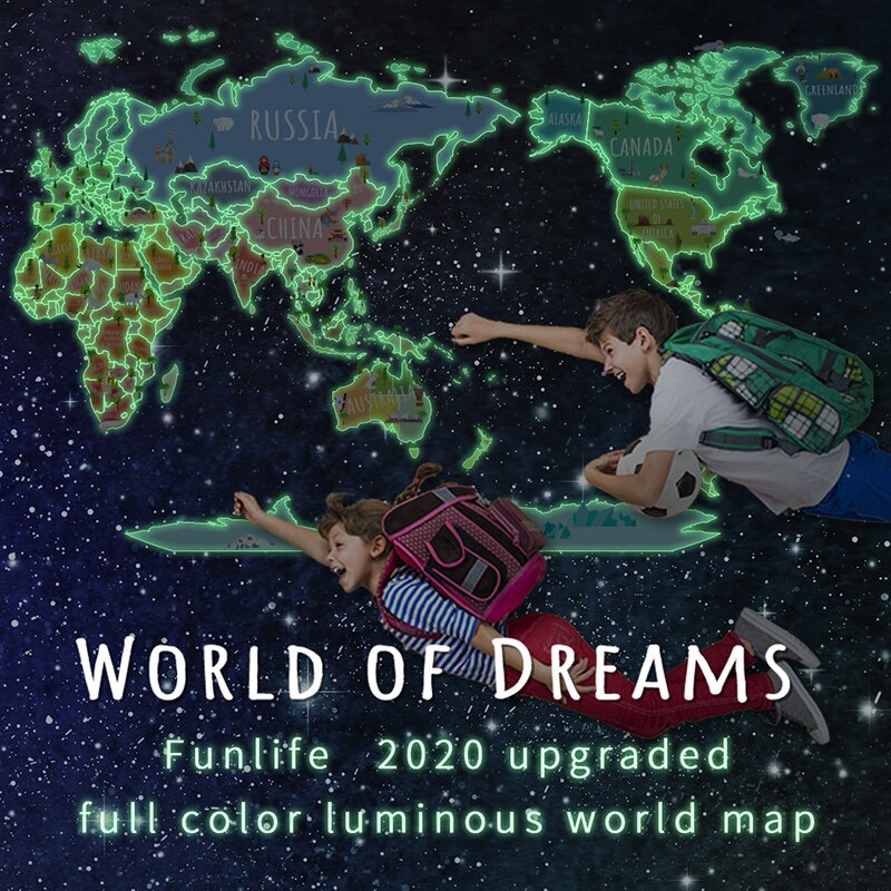 Luminous World Maps for Wall Removable Adhesive Wall Stickers for Kids Nursery Bedroom Living Room Wall Arts Decor _WK