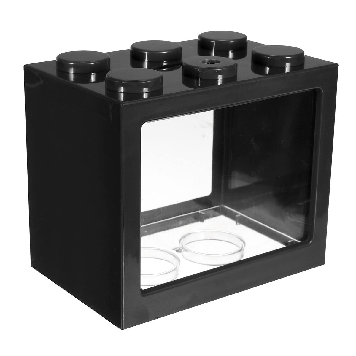 Mini acuario con luz LED para lámpara, tanque de peces Betta, cilindro de combate de peces USB, de escritorio, tazón de peces acuapónicos marinos, Fliter de agua: Black