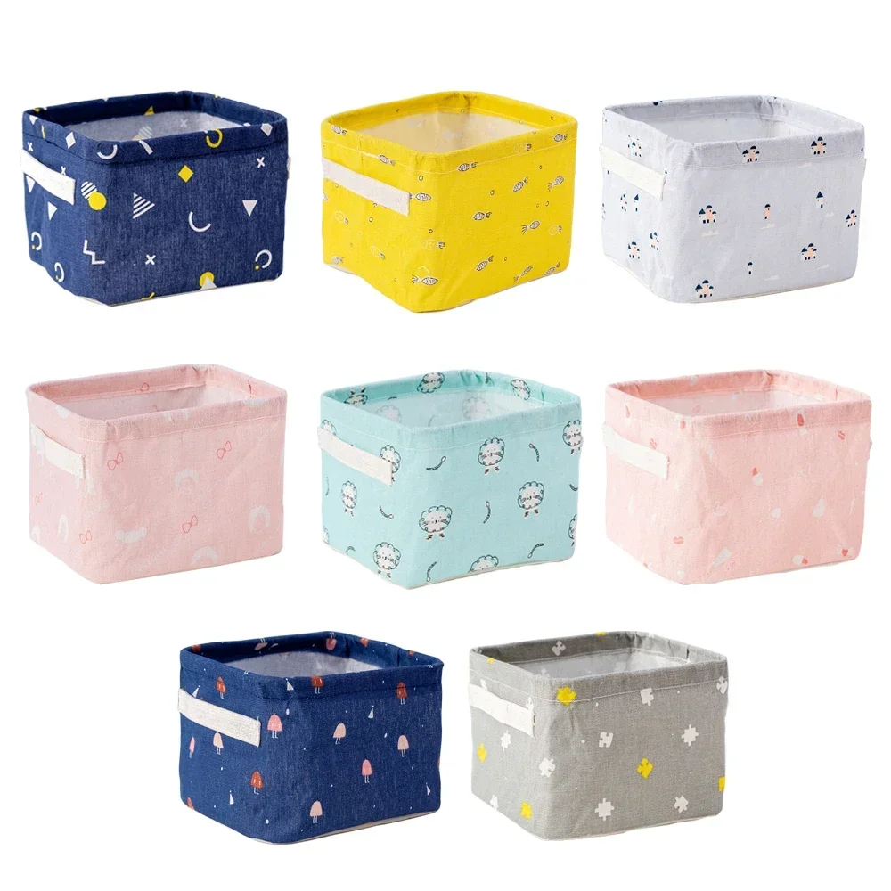 Waterproof Linen Storage Basket for Toys, Sundries, Cosmetics, Underwear and Office Stationery, Desktop Storage Organizer