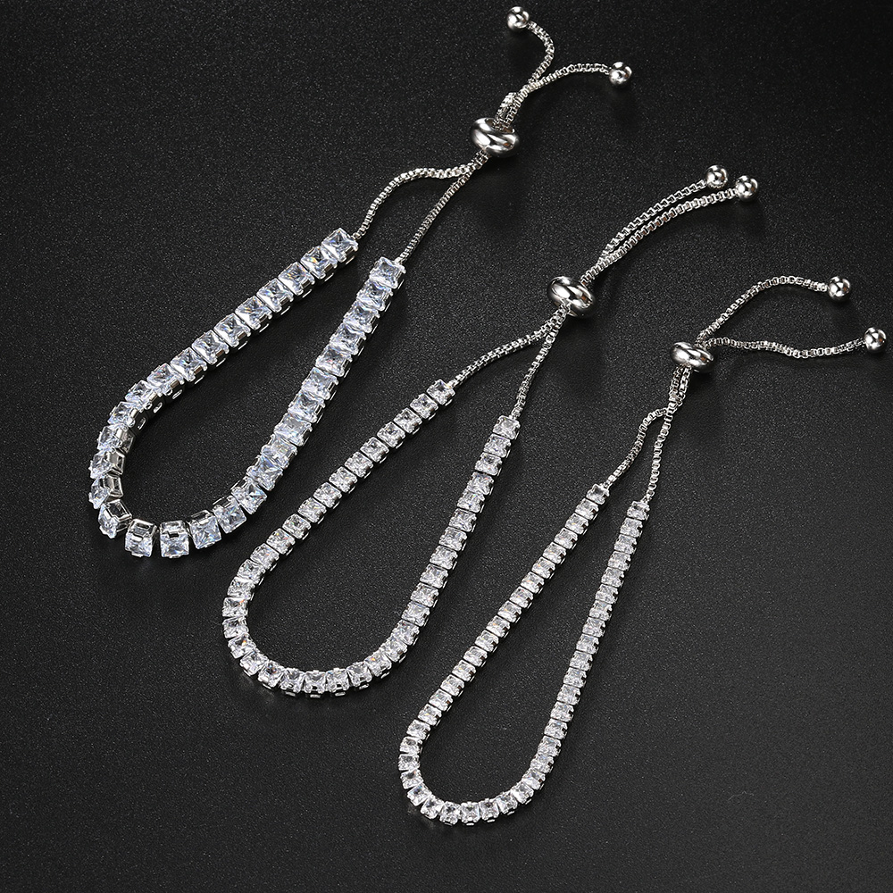 Adjustable Squares 3/4mm AAA+CZ Tennis Bracelets for Women Shiny Crystal Short Chain on Hand Sexy Accessories Jewelry