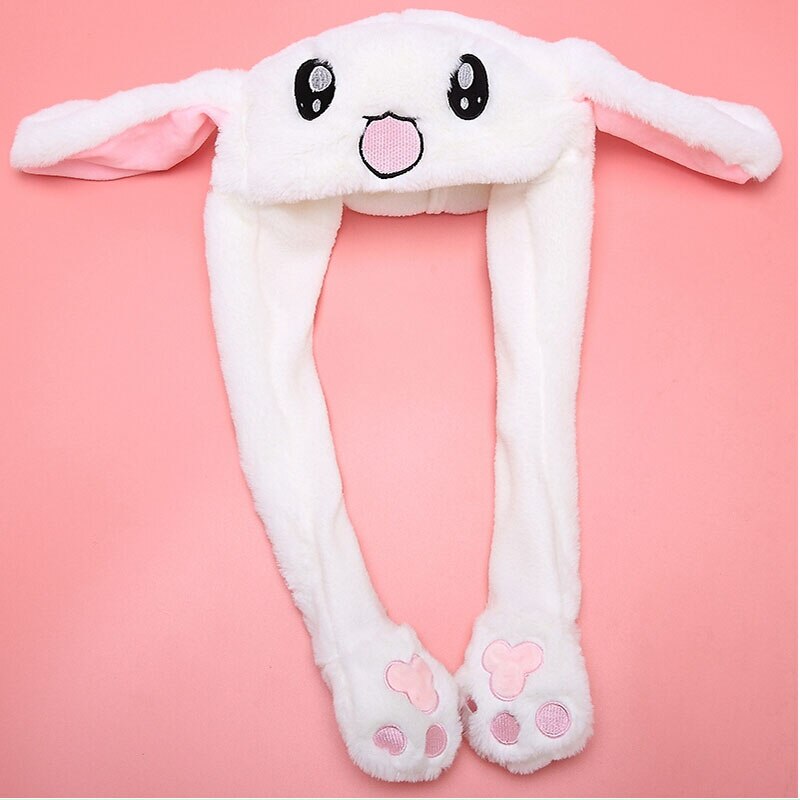 Kanin lue med bevegelige ører søt tegneserie lue lue kollisjonspute kawaii morsom leketøy cap barn plysj leketøy bursdag hatt for jenter