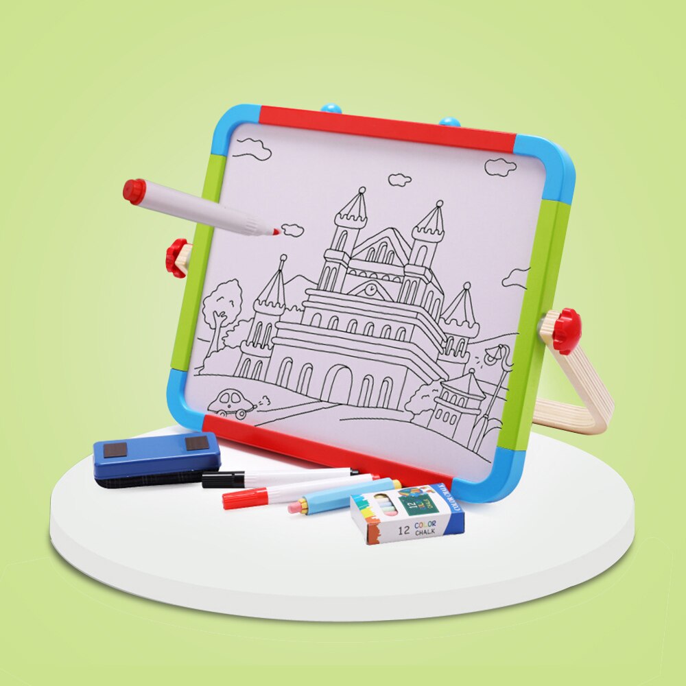 Tabletop Wooden Easel Double-Sided Chalkboard & Magnetic Dry Erase Board Foldable Standing Art Easel Perfect for Children