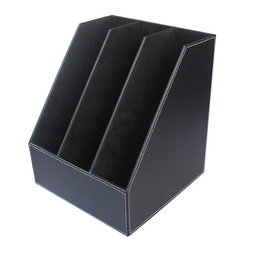 Executive Leather Vertical File Folder Holder Office Product Organizer Store Files Notepad Book Sturdy Cardboard Magazine Holder: 3-Slots