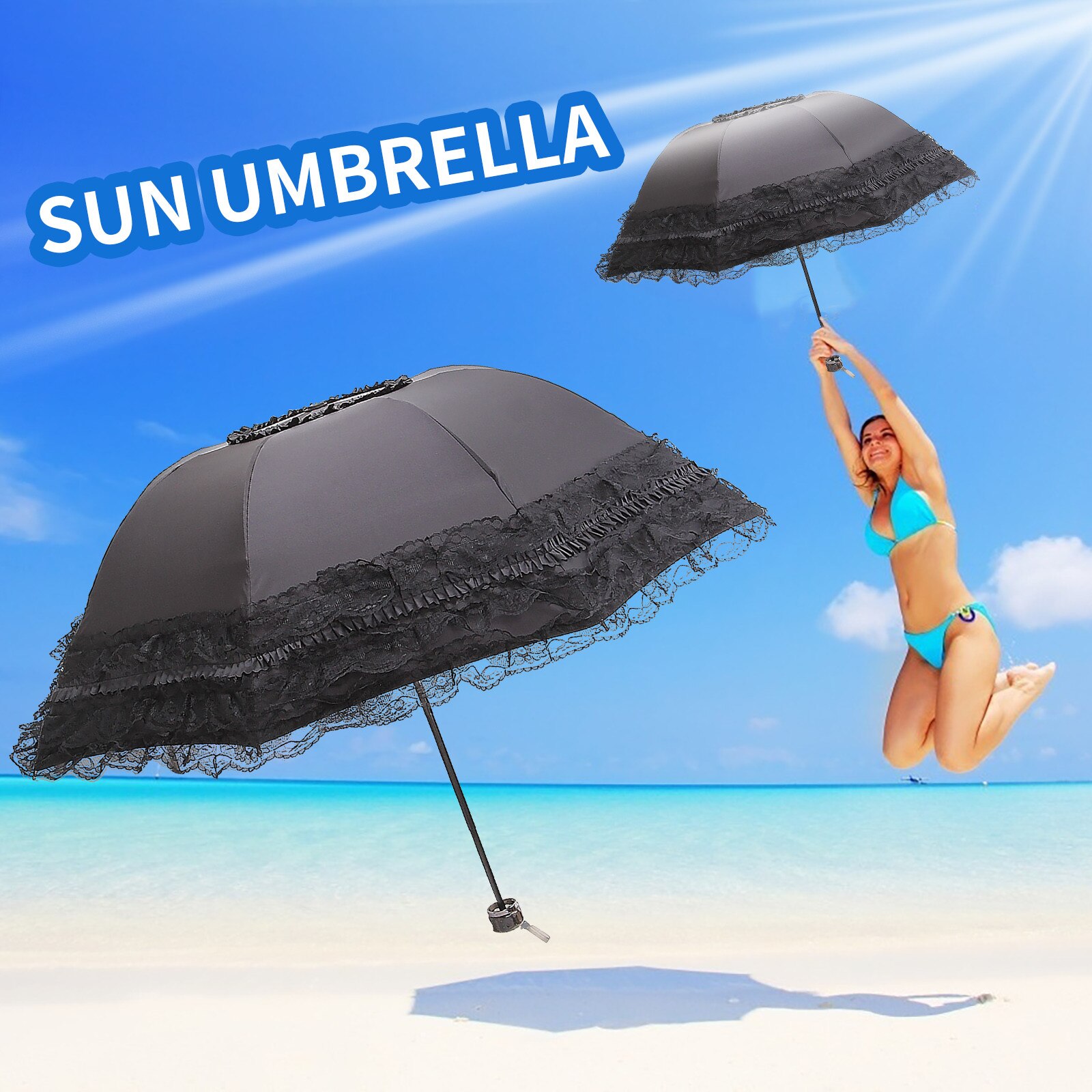 al aire libre-paraguas de encaje gótico para mujer, sombrilla negra de doble uso, para boda, Lolita