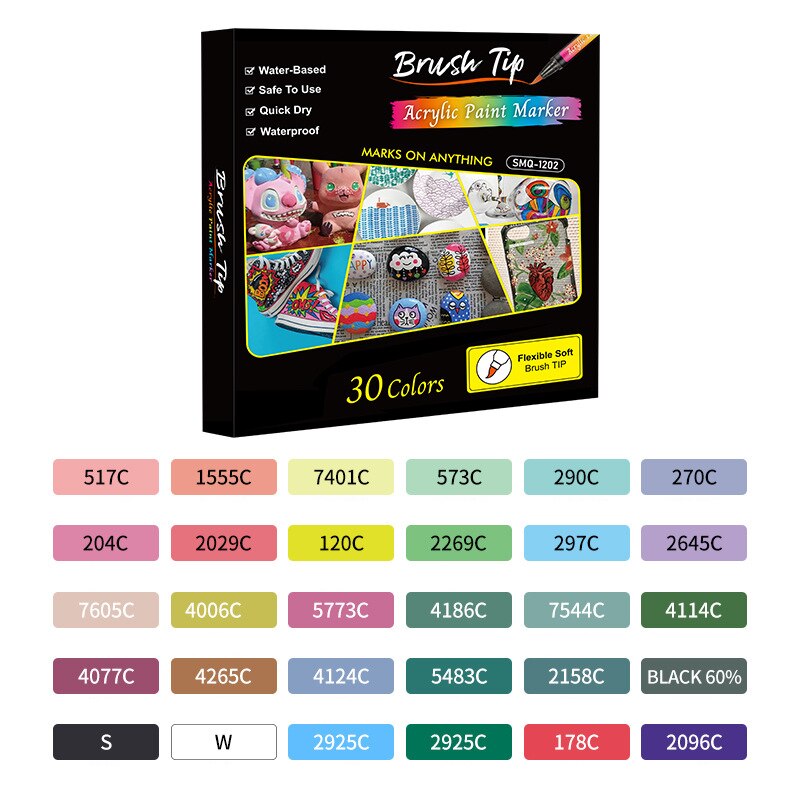24/30 Colors High Temperature Oven Baked Ceramic Marker Pen Set Acrylic Paint Pens for Rock , Stone,Wood, Extra-fine Brush Tip