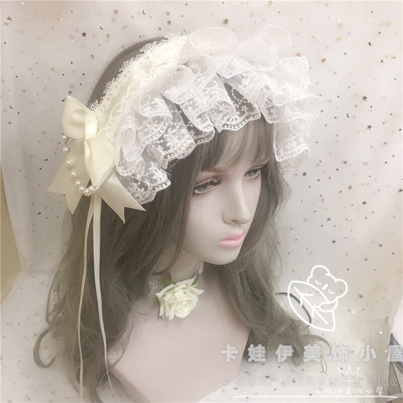 Thé fête ange poignée rue perle chaîne BNT japonais doux Lolita bandeau cheveux épingle à cheveux nœud dentelle douce soeur princesse chapeaux: 11