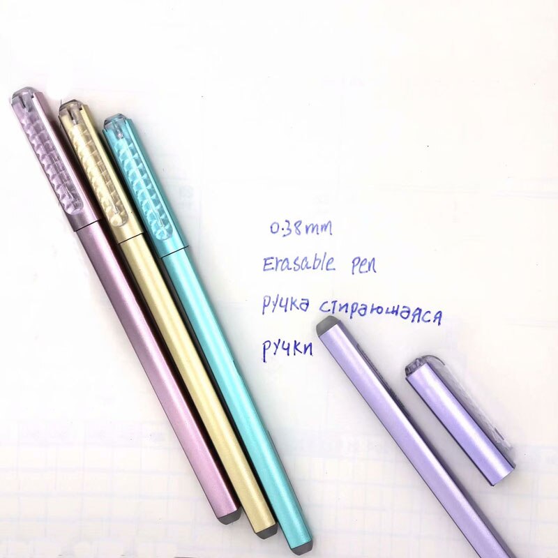 4 Pcs/ Set Metal Color Erasable Pen Rod 0.38mm Handle Ballpoint pen Blue Ink Pen Rod For School Office Writing Supply Stationery