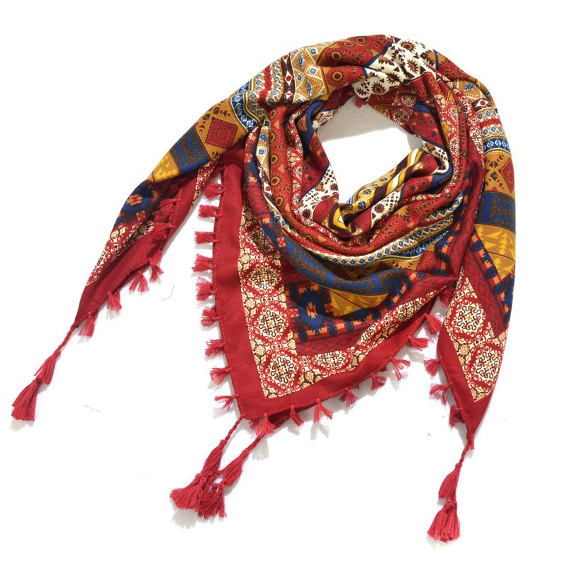Boheemi huivi naisten talvikääre retrokuvioinen tupsukuvioinen naisten huivi iso neliöhuivi 115cm puuvillaista foulard-kukkakuvioista nenäliinaa