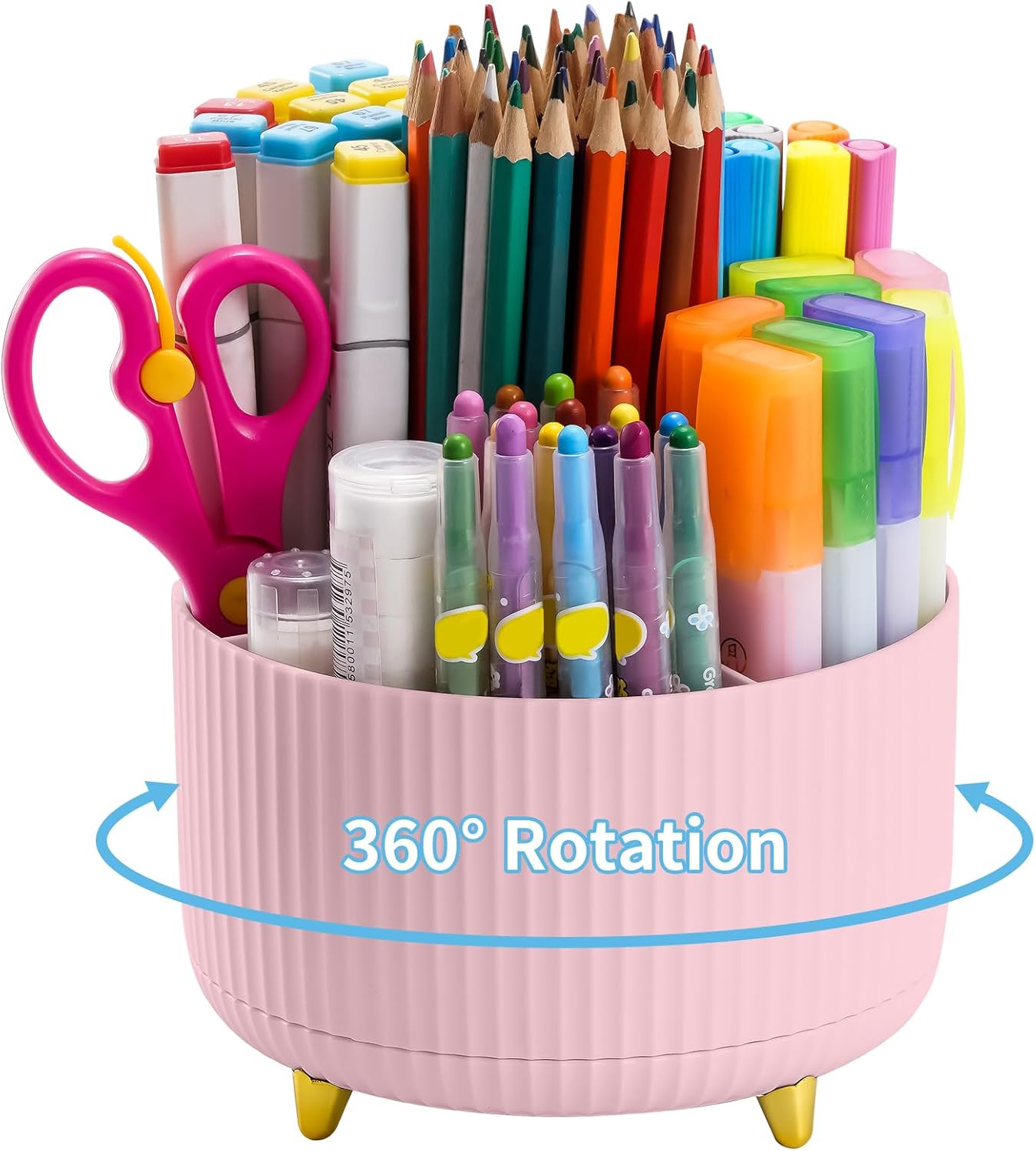 Desk Organizer, 360-Degree Rotating Pen Holder for Desk with 5 Compartments Pencil Organizer, Storage Box Caddy for Office, Home