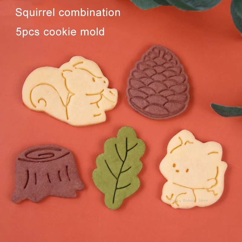 Cartoon Herbst Blätter Eichhörnchen Eule Muster Keks Form Thanksgiving Day Kastanien Tannenzapfen Fondant Cookie Cutter Backen Werkzeug: Freier Raum