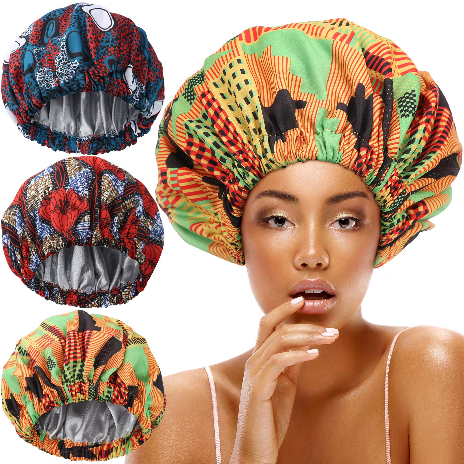 Gorro de dormir de satén de seda africana para niña y mujer, sombrero de banda ancha elástica, gorra de noche ajustable, sombreros de pelo Natural rizado, gorros para niña y mujer