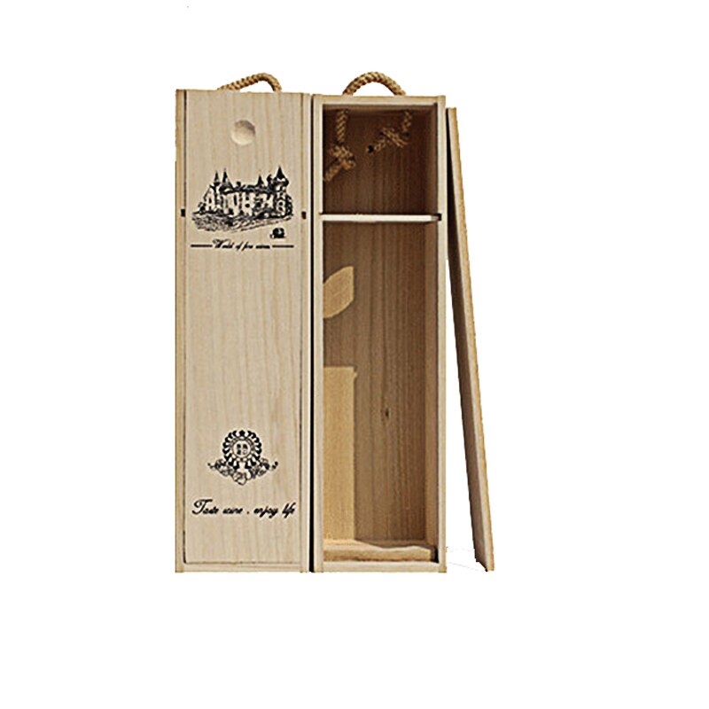 Deouny caixa de vinho 1 pçs sycamore de madeira articulada com corda conjuntos barra natural única garrafa caixa de embalagem vermelha carrega acessórios de presente