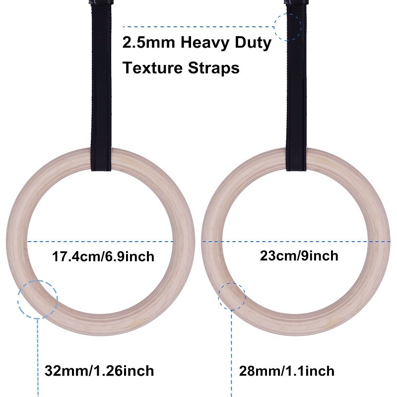 Indoor Gymnastics Fitness Sports Rings with Straps Wooden Rings Set Home Home Gym Fitness Pull Ups Strength Training Equipment