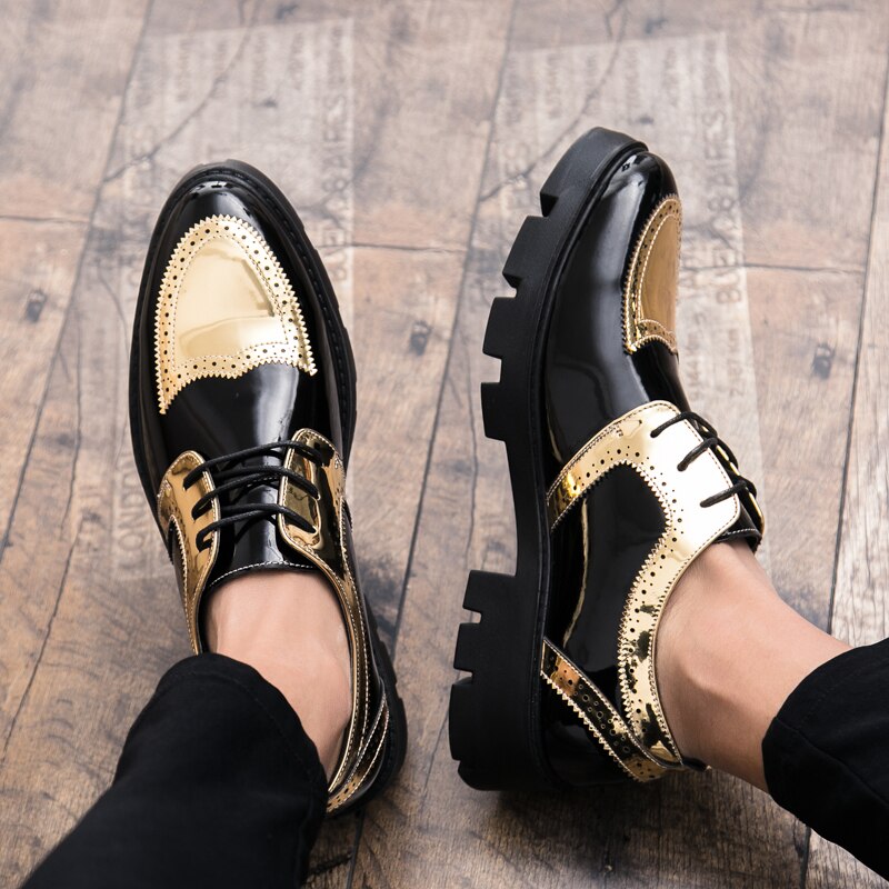 Mænd kjole loafers snøre business bryllup mænd sko åndbar stil banket pailletter guld sorte mandlige sko chaussure homme  a4