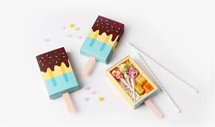 Papir slik æske is favorisere taske baby shower box fødselsdagsfest dekorationer børn bryllup favoriserer og: Himmelblå / 5 stykker