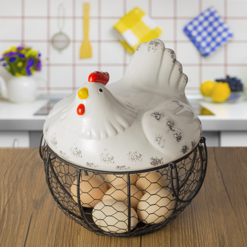 Keramische eierhouder kippengaas eiermand fruitmand collectie keramische kippenornamenten decoratie keuken opberggereedschap