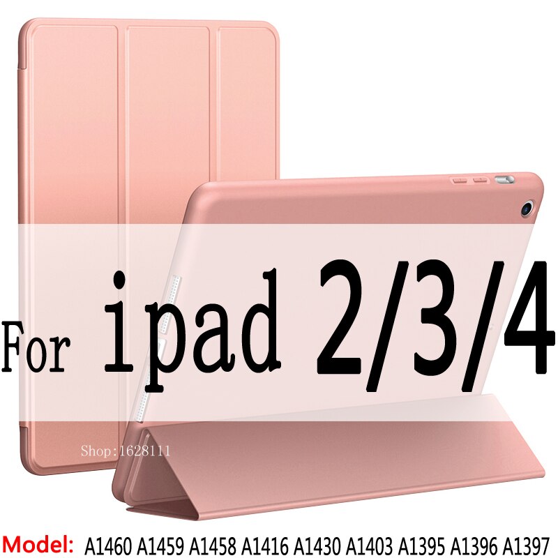 Enkelt for ipad pro 9.7 etui  / a1673 a1674 a1675,  mykt tpu skinn smart deksel for ipad 2/3/4 etui funda  a1460: 234 rose gull