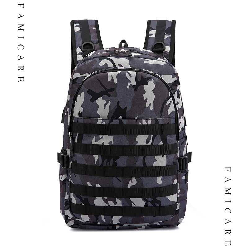 Men's Camouflage Canvas Backpack Adolescent Laptop Bag Student School Travel Knapsack Chicken Eating Game Three-level Pack