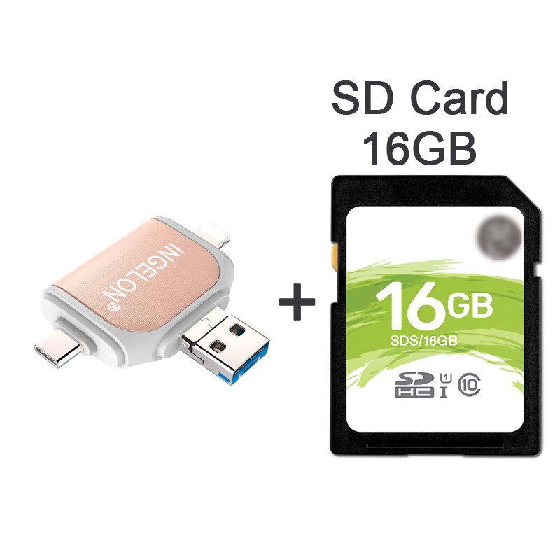 Ingelon SD Card reader xqd lector tarjetas idragon Cardreader laptop accessories Plus micro sd 16GB kart okuyucu USB OTG Adapter: R015-Rose plus SD16G