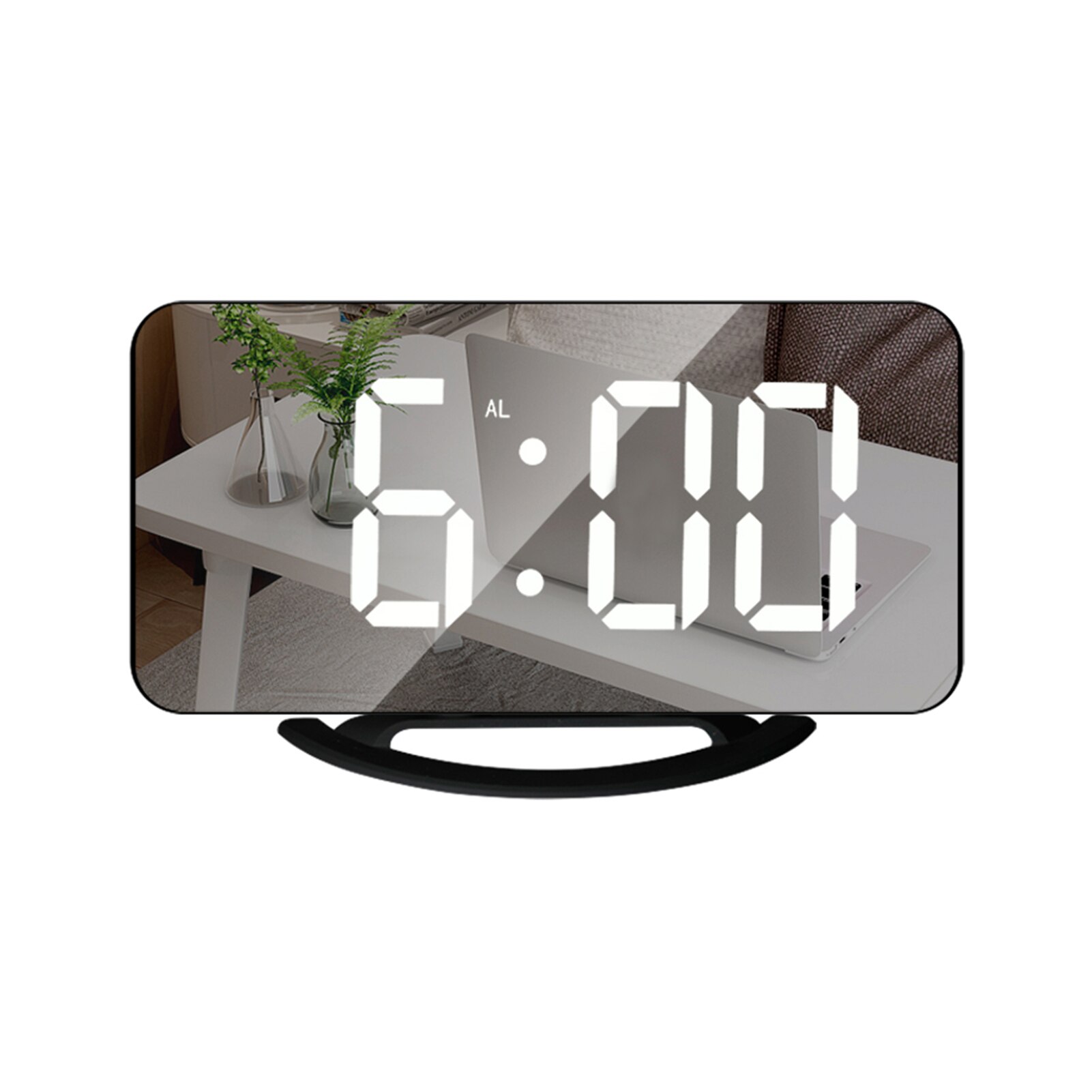 Digitale Wekker LED-klok Elektronisch Spiegelscherm USB-oplaadtemperatuur Spiegelscherm Automatisch Dimmend Display Alarm met USB-netsnoer voor Thuiskantoor(wit