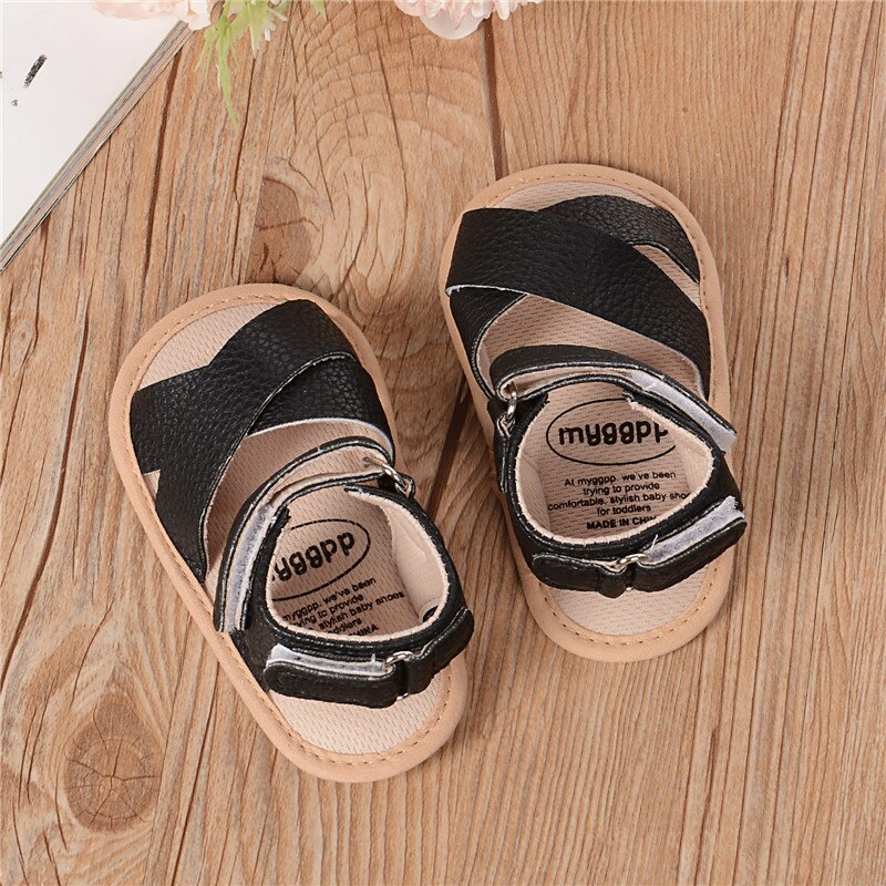 Sandales d'été en cuir souple pour bébés garçons et filles, chaussures d'extérieur antidérapantes, couleur unie