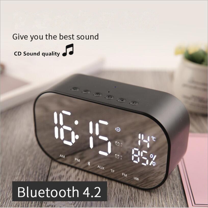 Desktop eenvoudige digitale Muziekspeler Led Draadloze Bluetooth Dual Speaker Spiegel Oppervlak Wekker multifunctionele muziek klok