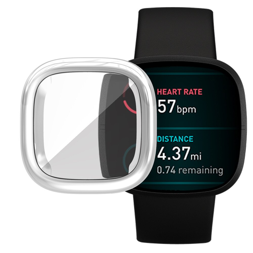 360 beskyttelsesveske til fitbit versa 3 skjermbeskyttelsesdeksel tilbehør fitbi versa 3 passe bit versa 3 smartklokkeutskiftere: Sølv