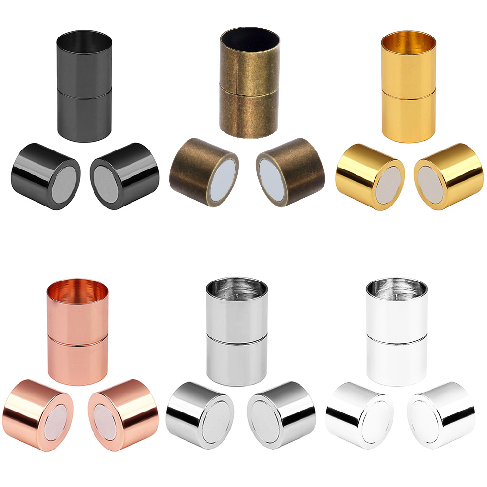 Lote de 5 unidades de cierres magnéticos fuertes cilíndricos de varios tamaños, hebilla para fabricación de joyería, accesorios de conectores de pulsera de cuerda de cuero DIY