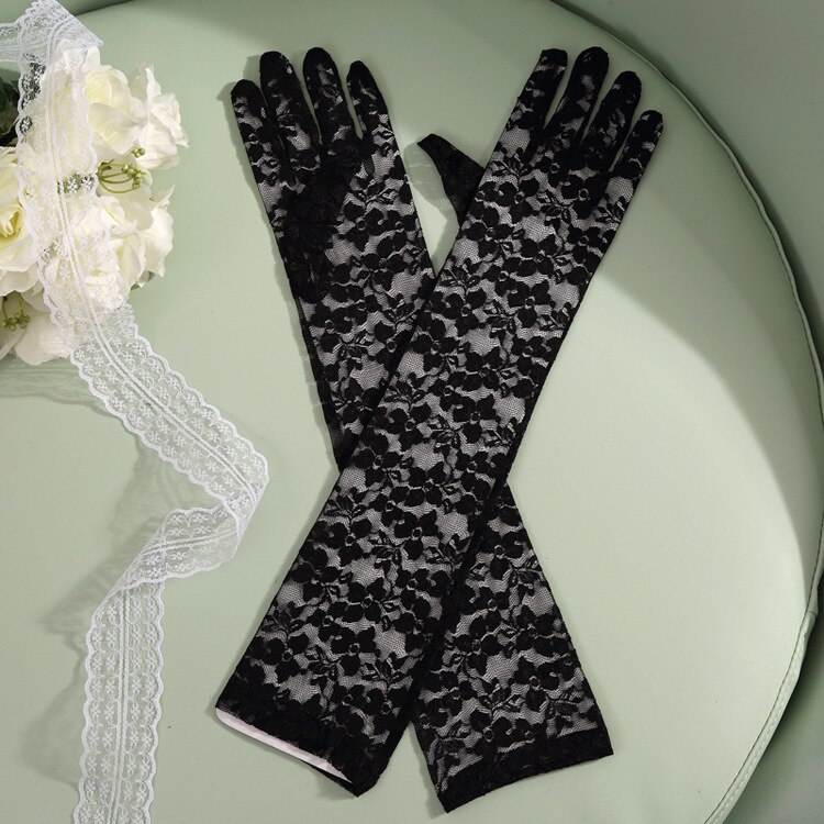 JaneVini-Guantes Blancos elegantes para mujer, manoplas de encaje para boda, longitud del codo, guantes de mano nupciales de dedo completo, accesorios de boda largos,