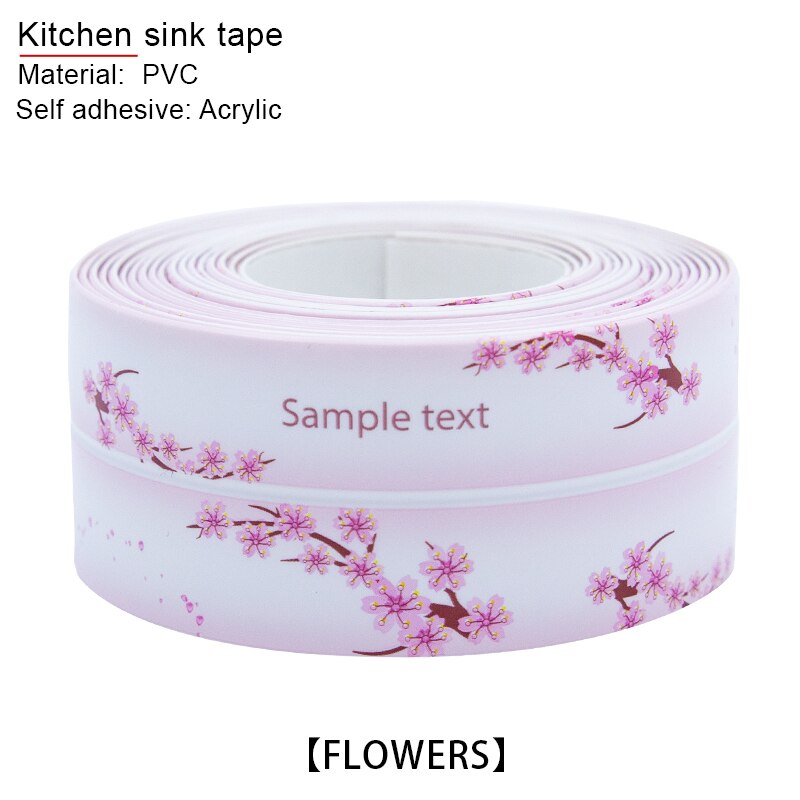 PVC Acrylic Fishes Stick Strip Corner Line Mildew Proof Sealant Tape for Kitchen Stove Sink Self Adhesive Waterproof: Flowers