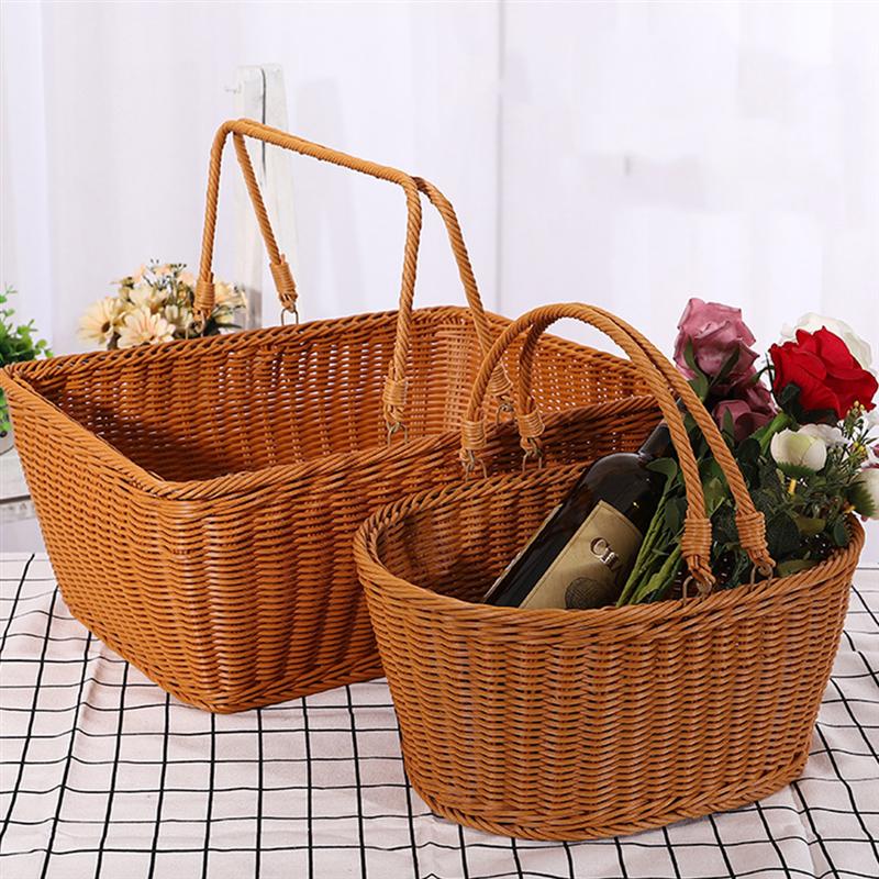 Cesta de vidro modelo de rattan para compras, cesta decorativa para armazenamento de vegetais e piquenique, 1 peça