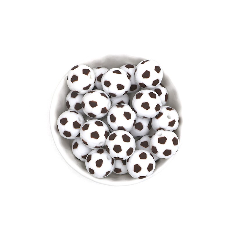 kovict 5pcs Silicone Beads 15mm Baby Teether Football Food Grade Silicone Soccer Round Bead BPA Free Bracelet: NO.06 Brown