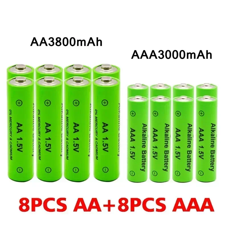 Pilas alcalinas recargables AA + AAA, 1,5 V, 3800mAh/1,5 V, 3000mah, linterna, reproductor de MP3, reloj, juguetes, reemplaza la batería Ni-Mh: Blanco