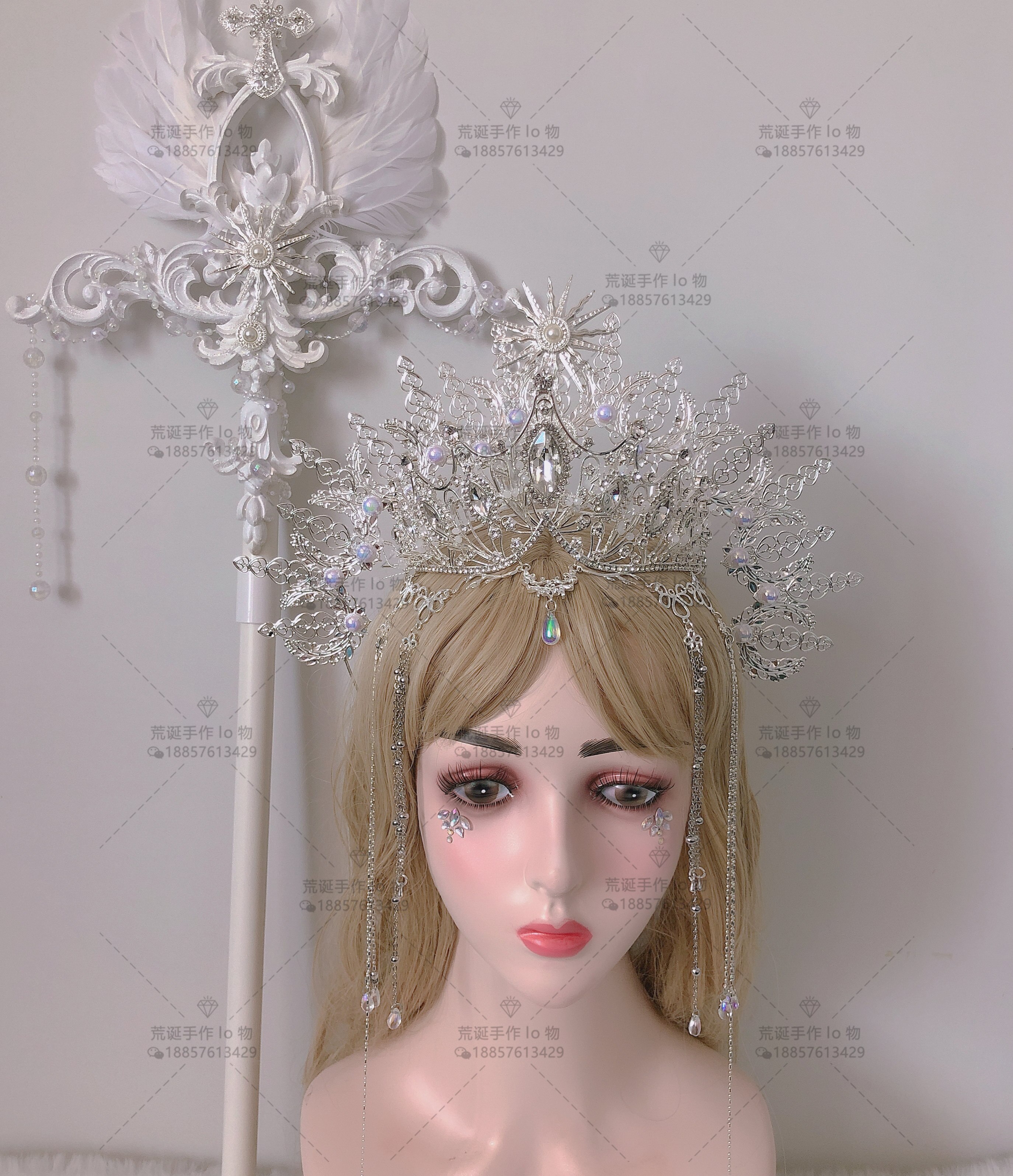 Lolita – coiffure ange Madonna Halo, diadème avec ouverture en argent, couronne, bandeau, perle, chaîne de cheveux, cerceau, ornements de cheveux faits à la main
