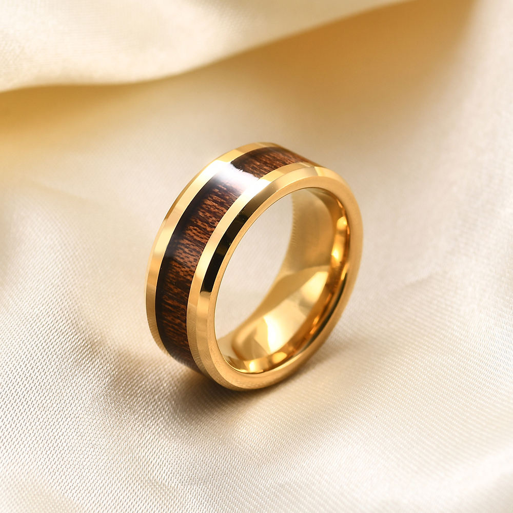 VQYSKO Anillo de boda de tungsteno y madera para personas mayores, caja marrón de 8MM, anillo de boda para hombre, anillo de madera, para hombre