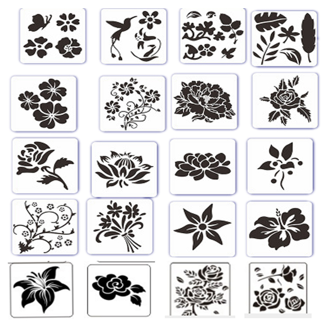 Pochoir mural pour dessin de roses, tournesol, Lotus, ensemble de 20 pièces, pour bricolage, Scrapbook, peinture artistique: Default Title