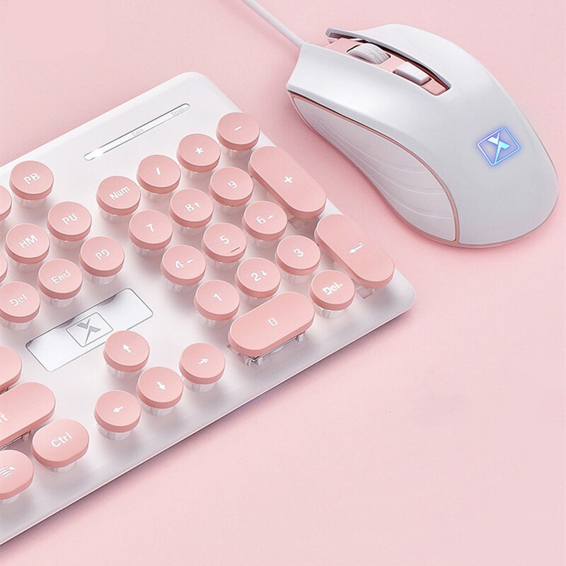 Gaming Keyboard and Mouse Wired Backlight Keyboard Mechanical Keyboard Retro Round Glowing Keycap 1600DPI Gaming Mouse Set